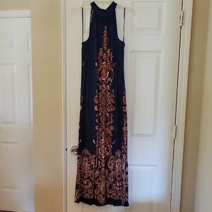 MSK Blue and Gold Halter Maxi Dress for Weddings